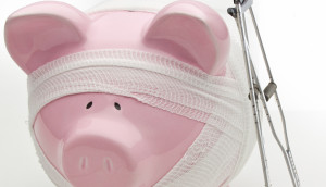 njured Piggy Bank WIth Crutches