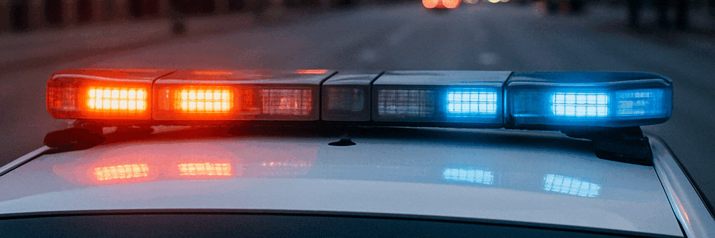a police car driving on a city street