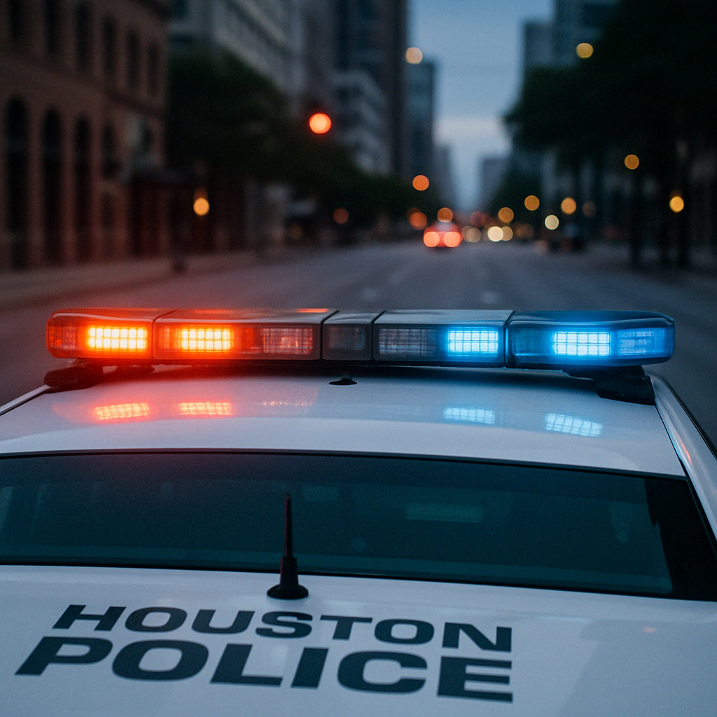a police car driving on a city street