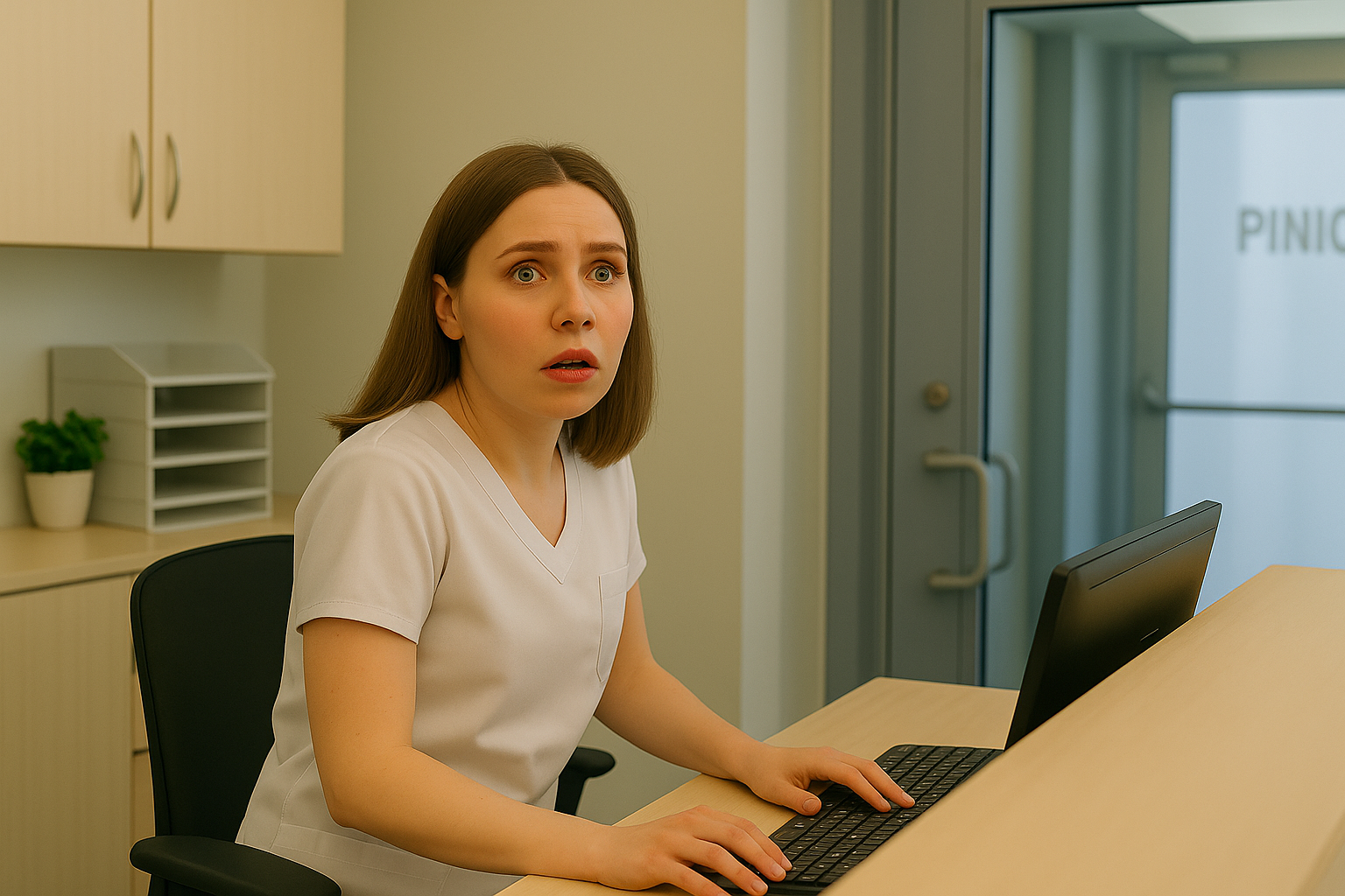 Startled receptionist