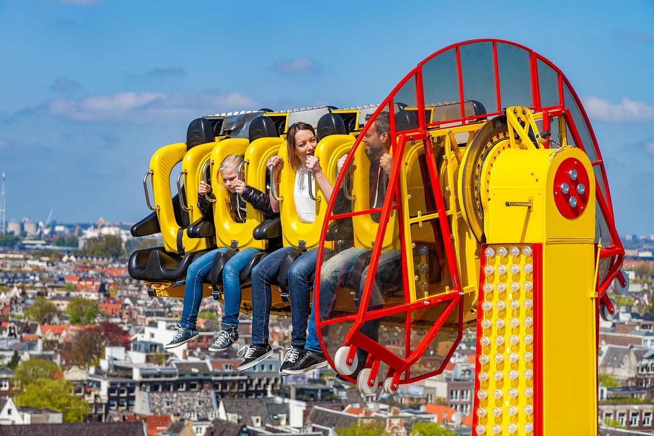 A family on a ride at an amusement park