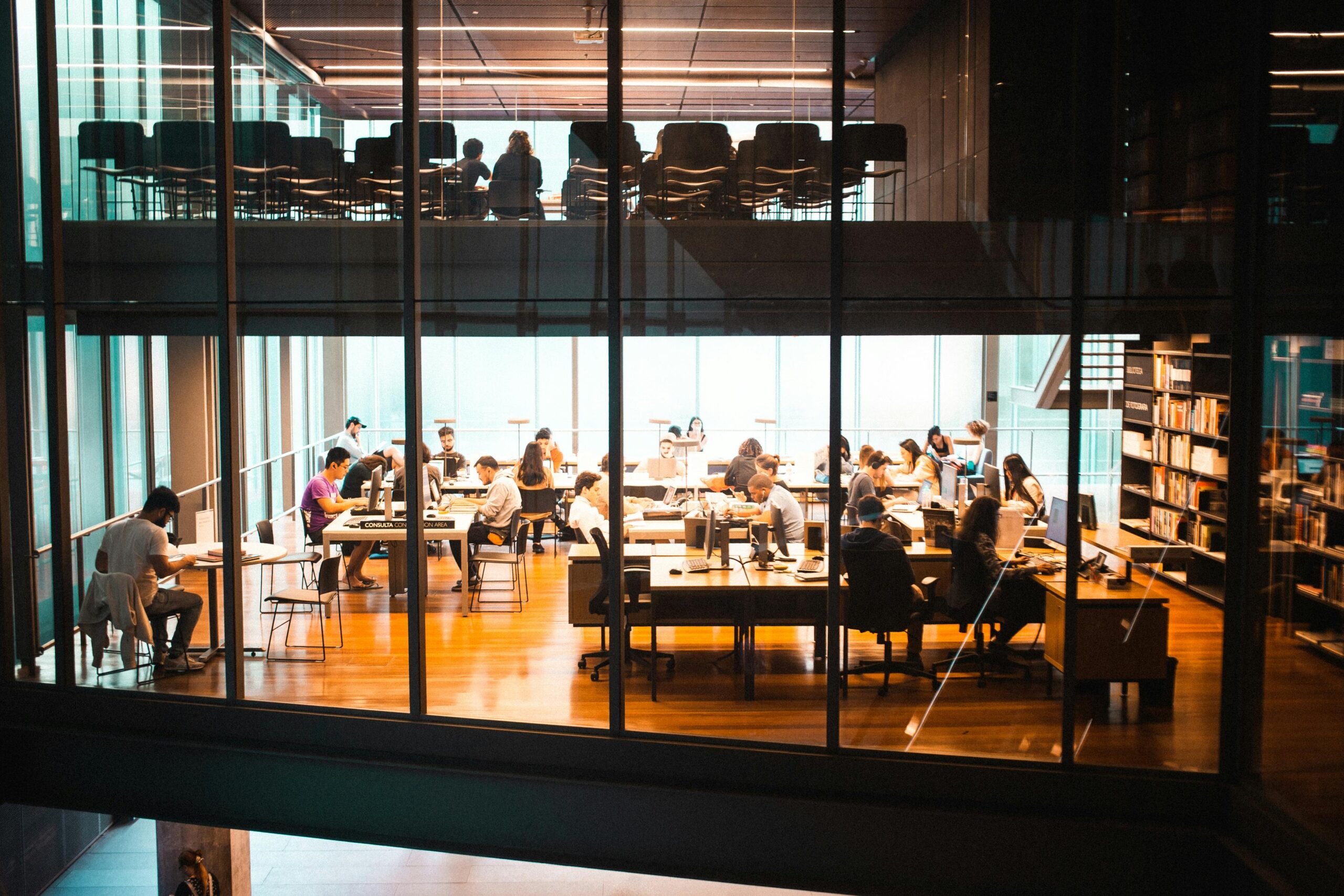 A college library with students