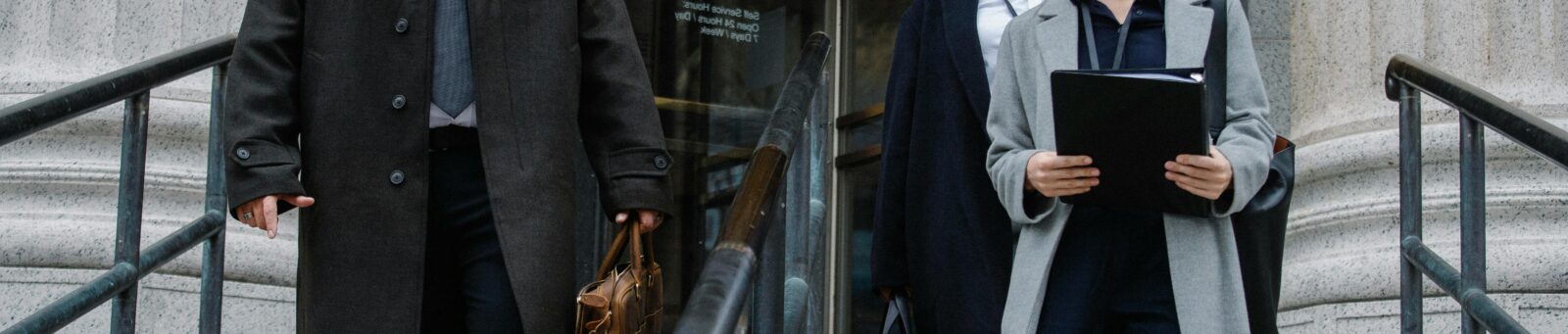 Employees walking out of the building together
