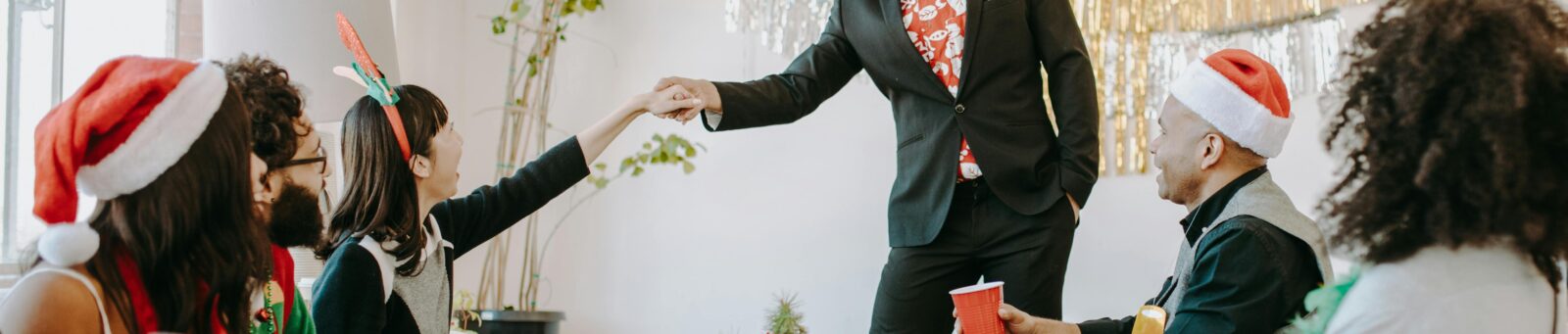 A group of people at a holiday party
