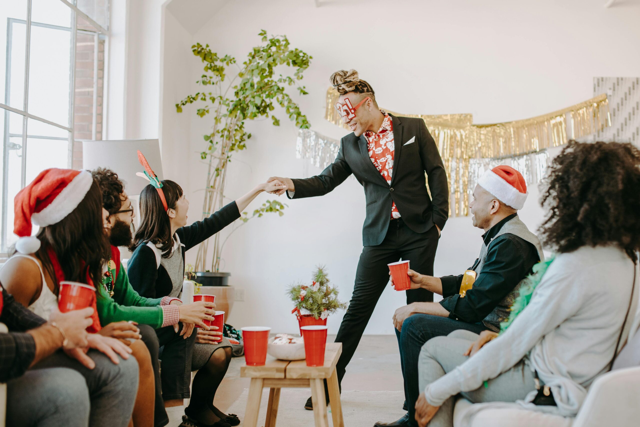 A group of people at a holiday party