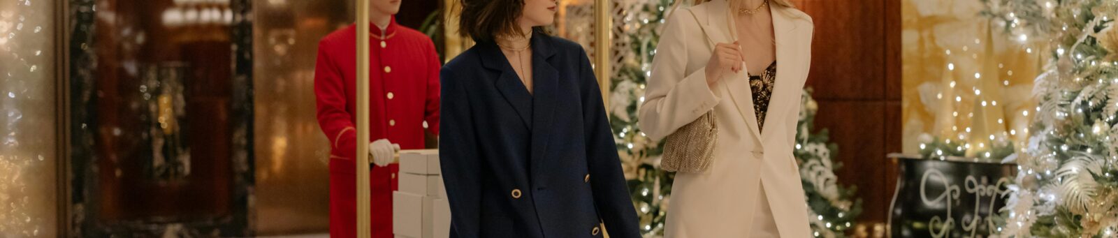 Two women at a hotel during the holidays