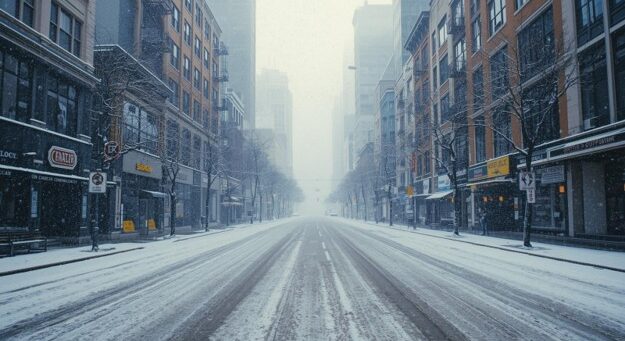 winter freeze in a business area