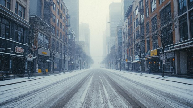 winter freeze in a business area