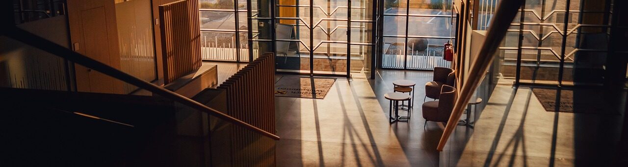 a dark office building