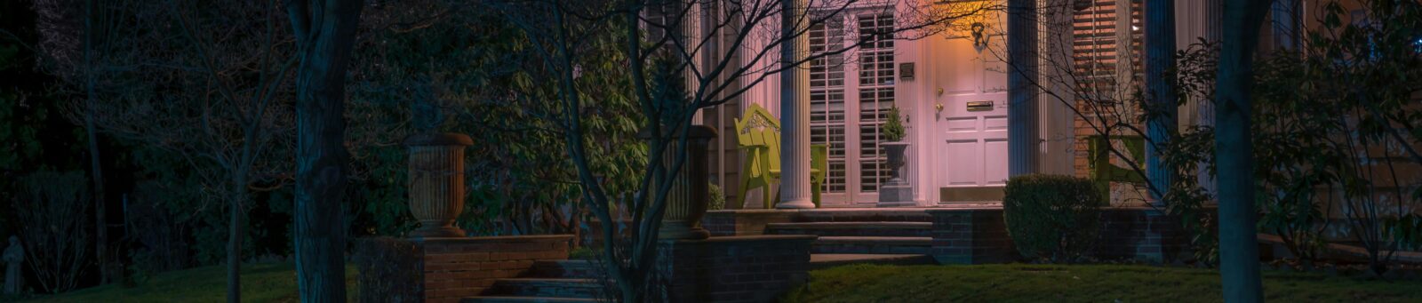 A well-lit suburban home at night - security lighting for home safety